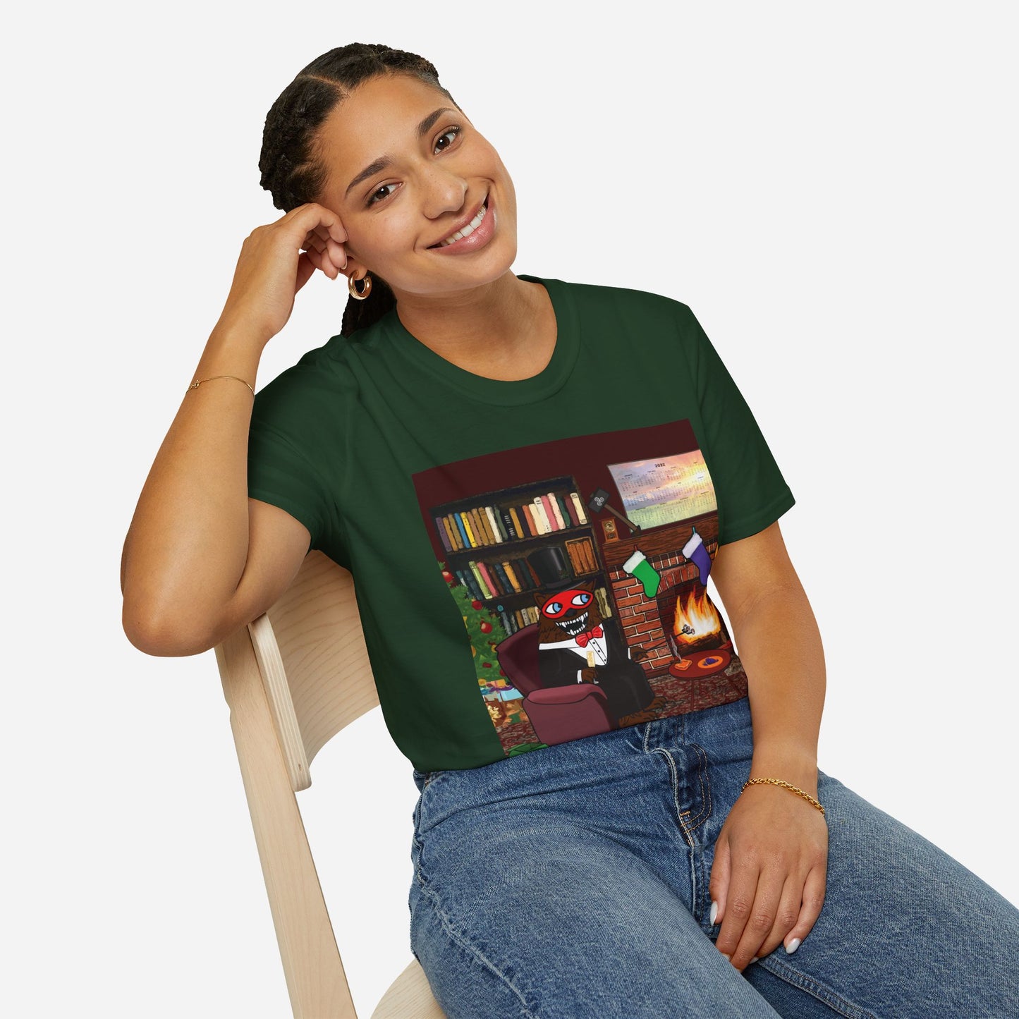 Christmas Fireplace Scene BG123 | Unisex Softstyle T-Shirt