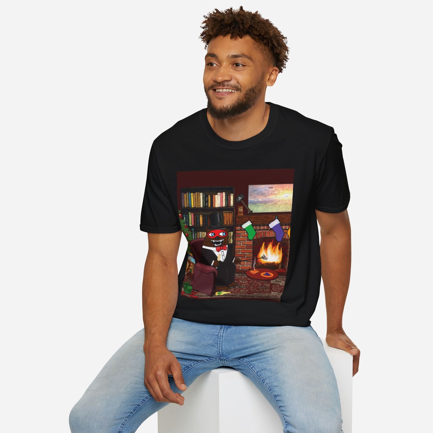 Christmas Fireplace Scene BG123 | Unisex Softstyle T-Shirt