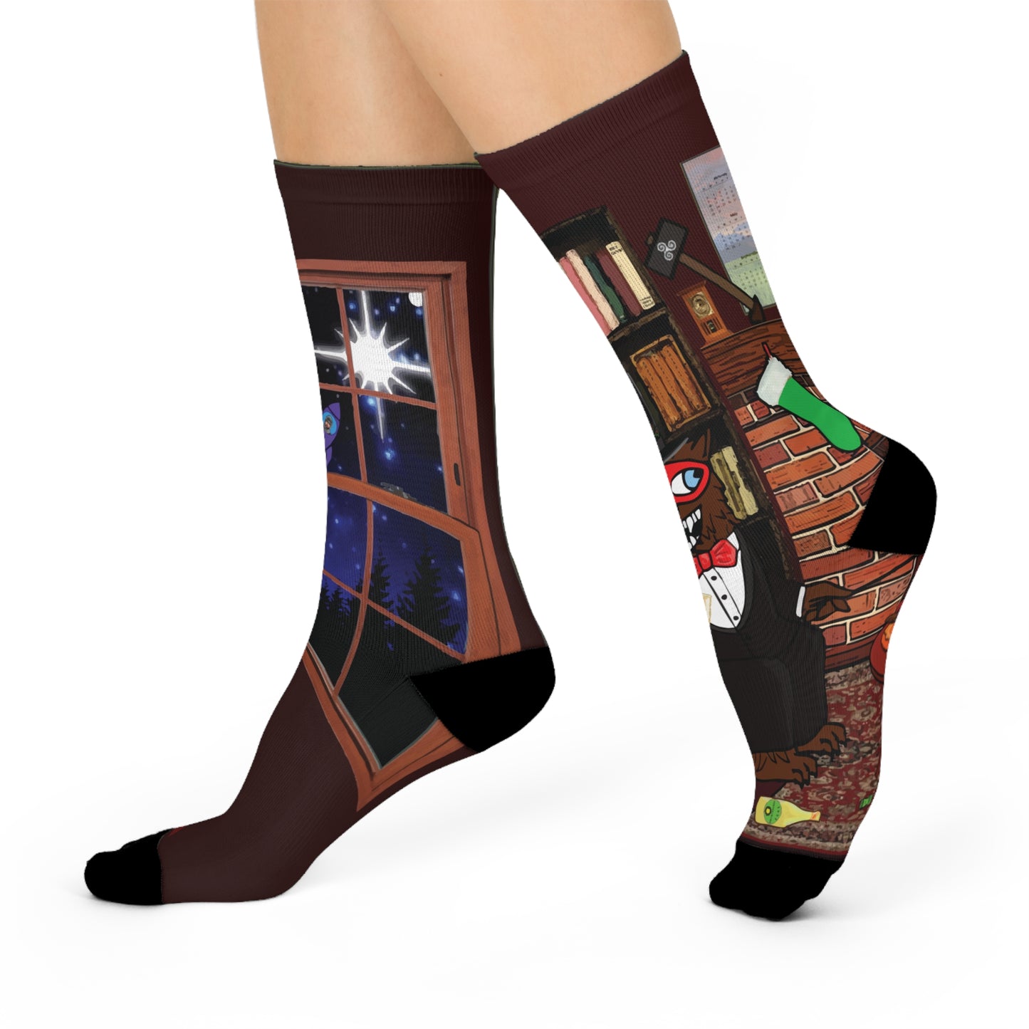 Fireplace Scene Crew Socks